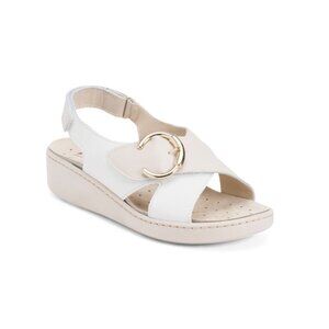 ENVAL SOFT Avorio Made In Italy Leather Flatform Sandals With Buckle Accent